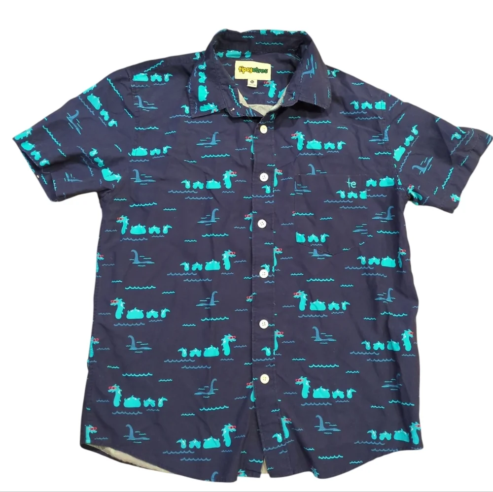 Tipsy Elves "Nothin But Nessy" Hawaiian Shirt, Men XS, Cotton Button Up - Picture 8 of 13